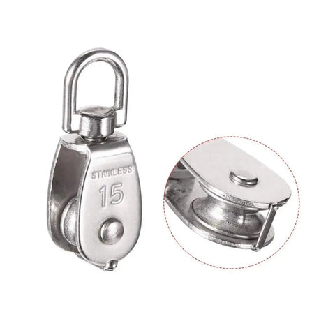 Beefy Cable Pulley Wheel Set For Lifting Rope M15 Size 2 Or 4 Pieces 304 Stainless Steel Rotating Single Pulley Wheel 360 Degree Rotation Rugged Corrosion Resistant Easy To Use, M15 stainless steel pulley wheel