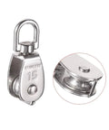 Beefy Stainless Steel Cable Pulley Wheel Set With Four M15 Single Pulleys Heavy Duty Lifting Rollers 360 Degree Rotating Rope Block For Hoisting Rigging And Towing, M15 stainless pulley close-up