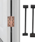 Double Head Steel Door Hinge Adjustment Wrench For Fire, Cleanroom And Security Doors, black heavy-duty tool next to copper hinge