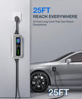 Level 2 EV Charger, 40 Amp, 240V Portable With 25ft Cable SAE J1772 Plug NEMA 14-50P connected to a silver car
