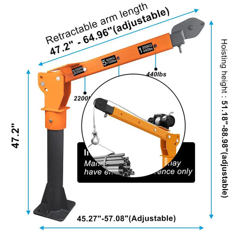 Beast Heavy Duty Folding Truck Bed Crane With 5000 Lb Winch 12V Electric Or Hand Operated Lift adjustable jib dimensions