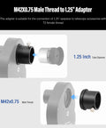 M42x0.75 To 1.25 Inch Thread Adapter For Astrophotography Cameras And 1.25 Inch Nosepieces With A Secure Thumbscrew shown