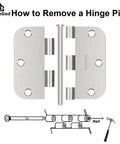 Diagram showing how to remove a hinge pin from the Super Handy 42 Pack Of Brushed Nickel Interior Door Hinges Measuring 3.5 Inches.