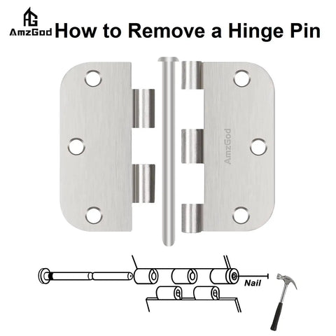 Diagram showing how to remove a hinge pin from the Super Handy 42 Pack Of Brushed Nickel Interior Door Hinges Measuring 3.5 Inches.