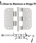 Diagram showing how to remove a hinge pin from Brushed Nickel Door Hinges 30 Pack For Interior Doors.