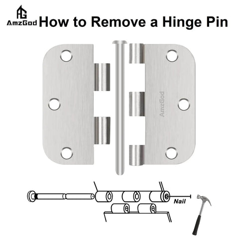 Diagram showing how to remove a hinge pin from Brushed Nickel Door Hinges 30 Pack For Interior Doors.