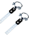 Two Pack Heavy Duty Universal Exhaust Hangers With Swivel Tail Pipe Brackets, Six Pre Drilled Holes For Flexible OE Style Fitment, Durable Steel Silver Finish, Muffler Hanger Bracket For Most Cars, Easy Install. Two steel exhaust hangers with 11-inch slotted straps