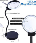 Top Notch LED Magnifier With Light And Stand, 10X And 20X HD Lenses, Stepless Dimming, Adjustable Gooseneck Desk Lamp