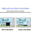 Wireless Water Level Sensor With Digital Display And 100 Meter Range 433MHz Transmitter IP65 Rated Tank Level Monitor for Home Use showing high low alarms on LCD display