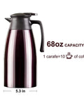 68Oz Ceramic Liner Thermal Carafe With Vacuum Insulation, Stainless Exterior, 11.6 inch height, 5.3 inch base, easy pour spout.