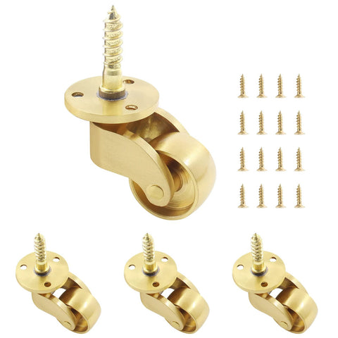 4 Pcs Universal Stem Casters Brass Castor Heavy Duty 360 Degree Rotation Swivel Wheels For Furniture Trunk Box Sofa Trolley Chairs Cabinet Bed With 1 Inch Wheel Diameter 5mm Thread Pitch 1.5mm