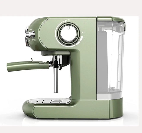 Side view of a green 19 Bar Espresso Machine With Milk Frother, Fast Heating Automatic Espresso Maker For Home And Office.