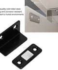 Heavy Duty Magnetic Cabinet Catch 8 Pack L Shaped Black Brackets With Strong Adhesive For Kitchen Doors Drawers And Cupboards No More Slamming showing cold-rolled steel.