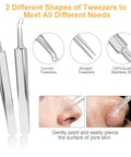 9-In-1 Pimple Popper Kit With 16 Precision Heads shown with curved and straight tweezers of 304 stainless steel for nose zit removal