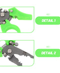 Heavy Duty Mini Wire Stripper And Cutter Pliers showing sharp steel jaws and sturdy green handle for electrical cables.