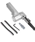 Top Shelf Pneumatic Belt Sander With Retractable Trigger and Ultra Thin Pressure Plate, includes sanding belts and accessories.