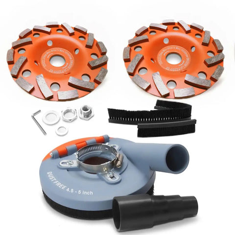 Dust Shroud For Angle Grinder 4.5 To 5 Inch Kit With 2 Diamond Grinding Cup Wheels And Replacement Brush Universal Surface Shield