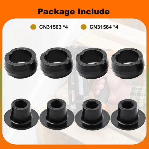 CN31563 CN31564 Piston Bumper Set for CN70 Coil Nailer, 8 piece replacement kit showing 4 ring and 4 flanged bumpers