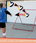 Girl practicing with Adjustable 7x5 Volleyball Practice Rebounder Net for Quick Returns Portable Training Gear in driveway