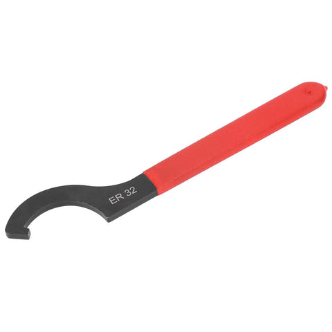 Heavy Duty ER32 Collet Wrench Made From High Speed Steel For Lathe Machines With 48-52HRC, red grip, 23cm long spanner.
