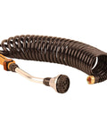 Coiled 3/8 Inch ID 25 Foot Hose Kit With Cork Handle And 8 Pattern Watering Wand, Lightweight Kink Free Hose For Easy Watering, 3/4 Inch GHT Brass Connectors, Charcoal Gray