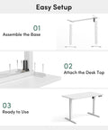 Easy setup instructions for Rock Solid 60 X 24 Inch Electric Adjustable Standing Desk with smooth motor lift.