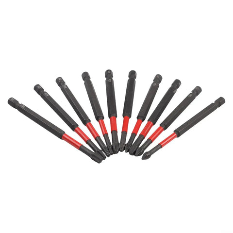 Rock Solid Long 100mm Screwdriver Bits Set For Impact Driver With Quarter Inch Hex Shank Power Drill Bit Kit Featuring Star Cross And Head Assortment PH2 PH3 PZ2 Tough Metal Construction That Works Great, 10-piece 100mm bit set