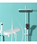 Premium Thermostatic Shower System With Led Digital Display Rainfall Head Wall Mounted Bathroom Faucet Set Includes Liftable Rod And Built In Soap Tray Straight Up Flex For Any Home with rainfall and handheld shower heads.