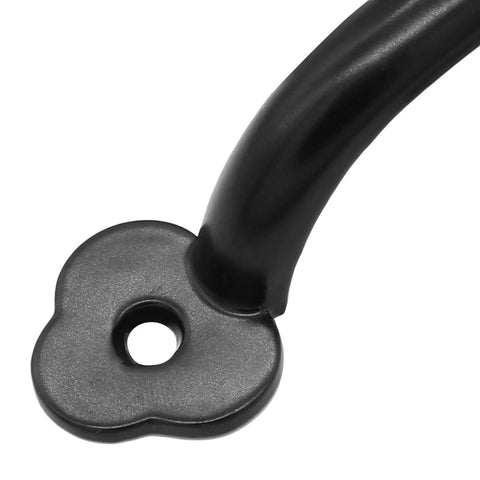 Close-up of black metal handle from 12 Pack Rustic Barn Door Handles Set 4 Inch Length Hole To Hole 3.2 Inches for cabinet or gate use.