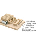 Hardwood Screen Frame Notching Jig for Installing Latches Fits Quarter Inch Through Half Inch Roll Formed Frames detail view