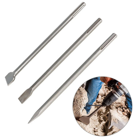 Beefy 16 Inch Heavy Duty Rotary Hammer Chisel Set, 3 Piece Flat, Point, And Scaling Chisels For Demolition, Heat Treated Steel