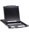Slick 16 Port Rack Mount Kvm Over Ip Switch With Built In Lcd Screen and Cat5 Virtual Media for server management, open view.