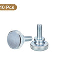 M6x16mm Knurled Thumb Screws, 10 Pcs, Carbon Steel Zinc Plated, showing flat knurled head and threading in close-up view.