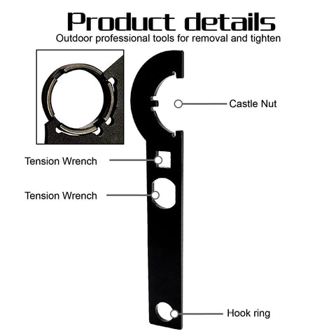 Beefy Carbon Steel Spanner With Collet Chuck showing tension wrench and hook ring details for motorcycle steering stem tool