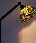 Tiffany Style Stained Glass Floor Lamp With Swivel Arm 72 Inch Tall Angle Adjustable Reading Light Antique Amber Yellow Dragonfly Shade