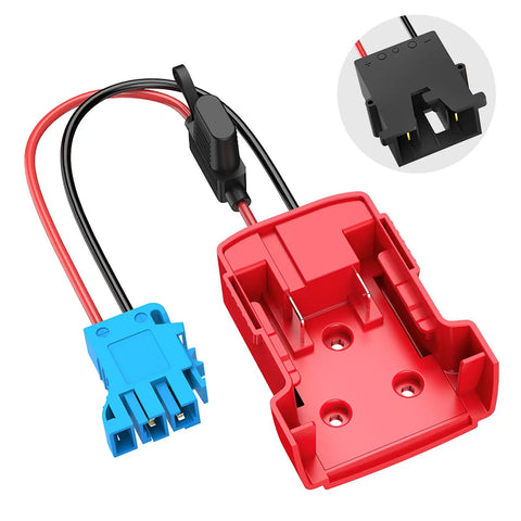 18V Battery Conversion Adapter for Electric Toy Cars with red and blue connectors, includes 12AWG wiring and three 40A fuses.