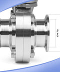 2 Inch sanitary stainless steel butterfly valve with trigger handle and tri-clamp ends (side view)