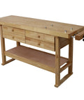 Beefy Heavy Duty Wooden Workbench With Four Drawers And Rubber Wood Top, 60 Inch Garage Shop Table, Sturdy Roomy Work Surface