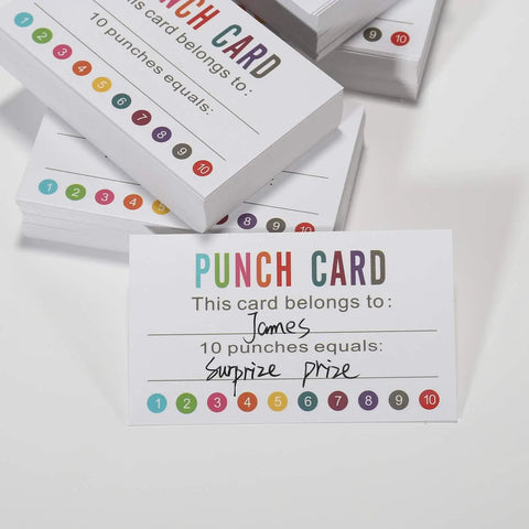 Punch Card Loyalty Pack Of 200 For Kids And Students Reward Cards For Classroom Behavior Incentives Teachers Can Use For Chores At Home Or For Grades Office Boost showing multicolor punch card design with numbers.