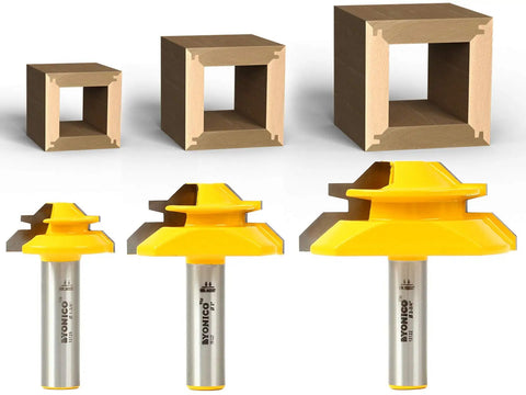 Lock Miter Router Bit Set For Fast Clean 90 Degree Joints With Interlocking Profile 3 Bit Kit 45 Degree Cut Half Inch Shank
