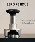 Pro Grade 58.5mm Espresso Tamper With 25Lb Constant Pressure Spring Loaded System, silver, side view laying flat