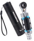 Portable Bike Repair Tool Kit With Reversible Ratcheting Driver And 8 Interchangeable Bits, close-up of compact set