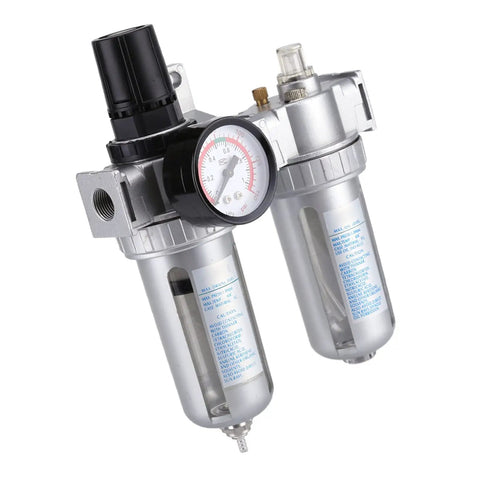 Air Pressure Filter Regulator Lubricator With Gauge Three Eighths Inch Aluminum FRL Unit for Pneumatic Tools and Compressors
