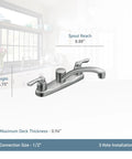 Chateau Two Handle Kitchen Faucet Chrome With Aerated Water Stream ADA Compliant, dual levers, spout reach diagram