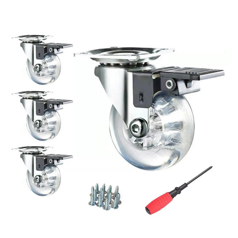 Clear Swivel Caster Wheels Set Of 4 With Brakes For Furniture 3 Inch Heavy Duty Castors 800 Lb Load Capacity Easy Roll Mobility