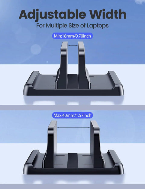 Desk Friendly Vertical Laptop Stand Dock 3 In 1 Holder For Laptop And Phone Or Tablet, Adjustable Width For Laptops 0.55 To 1.69 Inch