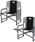 Set of 2 Oversized Directors Camping Chair Set Of 2 Built To Haul 600 Lbs Capacity Heavy Duty Folding Outdoor Chairs shown with side pockets.