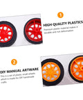 8 Pack Toy Car Wheels Set With Anti Skid Plastic Tires For RC Cars And Model Toys, orange and red wheels shown.