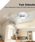 Kickin Butt Fire Alarm Smoke Detector With Smart Photoelectric Tech Ten Year Power Guarantee Set Of Five White Units For Home Base Wall Mount Fast Install Mute Switch Reliable Vibes Keep Your Crew Safe Always Alert Top Tier Choice For Modern Homes mounted on ceiling detecting smoke from kitchen fire.