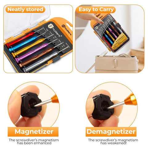 Tiny But Mighty Six Piece Magnetic Micro Precision Screwdriver Kit in clear case with magnetizer and demagnetizer features